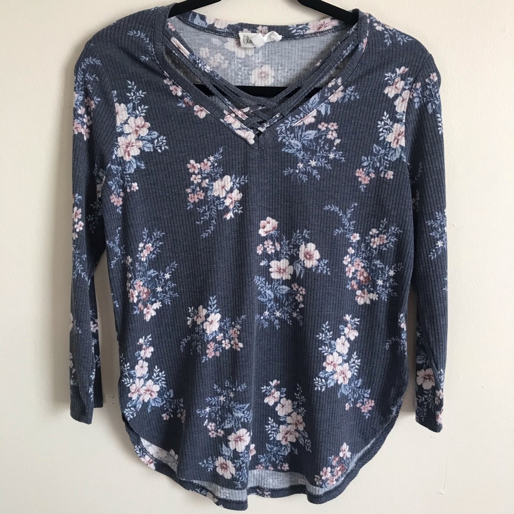 CLOUD CHASER Floral Criss-Cross Strap Detail Top